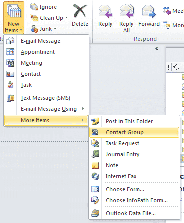 Создание новой группы контактов в MS Outlook 2010