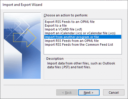 Импорт Outlook из другого файла или программы