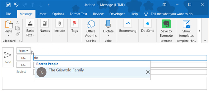 Предложения для группы электронной почты Outlook Windows